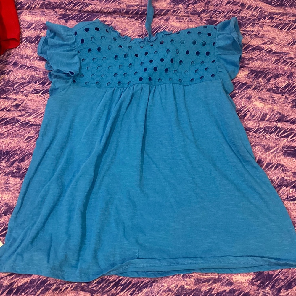 Size small, white, loft shift. Ties in the back!